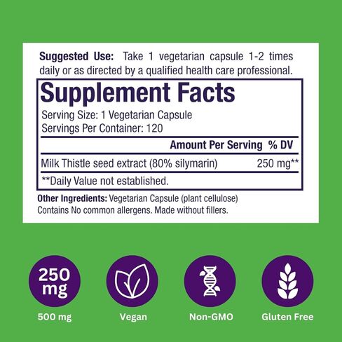 Paradise Herbs Milk Thistle، مستخلص كامل الطيف، نباتي، غير معدل وراثيًا، خالي من الغلوتين، 120 كبسولة نباتية in Saudi Arabia