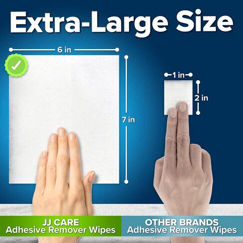 JJ CARE Adhesive Remover Wipes [Pack of 50] 6"x7" Large Stoma Wipes - Medical Adhesive Remover Wipes - Sting Free Adhesive Remover Wipes for Skin Ostomy, Colostomy Devices, Dressings and Medical Tapes in Saudi Arabia