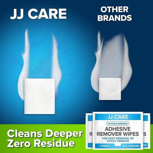JJ CARE Adhesive Remover Wipes [Pack of 50] 6"x7" Large Stoma Wipes - Medical Adhesive Remover Wipes - Sting Free Adhesive Remover Wipes for Skin Ostomy, Colostomy Devices, Dressings and Medical Tapes in Saudi Arabia