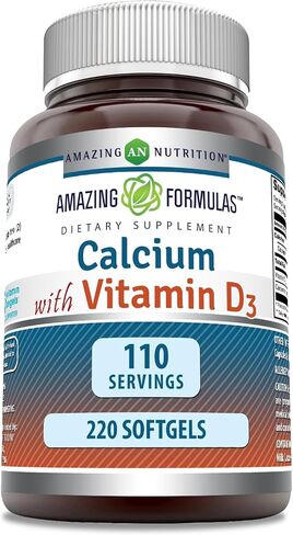 Amazing Formulas Calcium with Vitamin D3 220 Softgels Supplement | Non-GMO | Gluten Free in Saudi Arabia