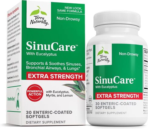 Terry Naturally SinuCare Extra Strength (2 Pack) - 325 mg Eucalyptus, Myrtle & Lemon Zest Oil Complex, 30 Softgels - Sinus, Lung & Bronchial Support Supplement, Non-Drowsy - Non-GMO, Gluten-Free - 30 in Saudi Arabia