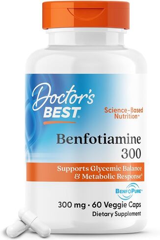 Doctor's Best Benfotiamine 300 with BenfoPure, Helps Maintain Healthy Glucose Metabolism, Non-GMO, Vegan, Gluten Free, Soy Free, 300 mg, 60 Veggie Caps in Saudi Arabia