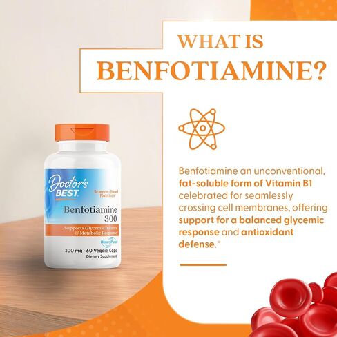 Doctor's Best Benfotiamine 300 with BenfoPure, Helps Maintain Healthy Glucose Metabolism, Non-GMO, Vegan, Gluten Free, Soy Free, 300 mg, 60 Veggie Caps in Saudi Arabia