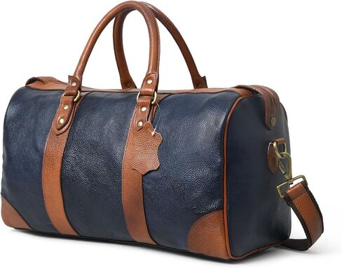 Adyan Leather Duffle Weekender Bag 18" for Men Women Handmade Soft Leather Overnight Weekend Travel Duffle Bags for Gym Sports (18 Inch, Navy Blue) in Kuwait