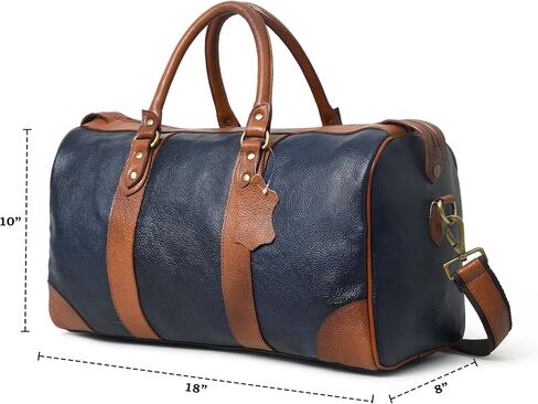Adyan Leather Duffle Weekender Bag 18" for Men Women Handmade Soft Leather Overnight Weekend Travel Duffle Bags for Gym Sports (18 Inch, Navy Blue) in Kuwait