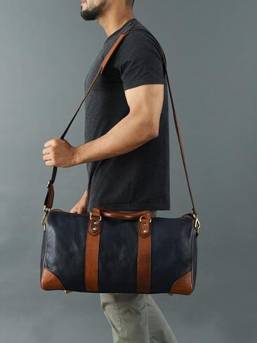 Adyan Leather Duffle Weekender Bag 18" for Men Women Handmade Soft Leather Overnight Weekend Travel Duffle Bags for Gym Sports (18 Inch, Navy Blue) in Kuwait