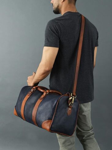 Adyan Leather Duffle Weekender Bag 18" for Men Women Handmade Soft Leather Overnight Weekend Travel Duffle Bags for Gym Sports (18 Inch, Navy Blue) in Kuwait