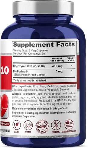 NusaPure CoQ10 400 mg 200 Veggie Caps (Non-GMO & Gluten-Free) Coenzyme Q10, Antioxidant COQ-10 Enzyme, Coq 10 - Serving Size 2 Daily Caps in Saudi Arabia