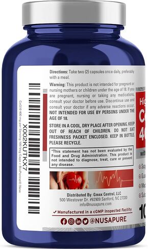 NusaPure CoQ10 400 mg 200 Veggie Caps (Non-GMO & Gluten-Free) Coenzyme Q10, Antioxidant COQ-10 Enzyme, Coq 10 - Serving Size 2 Daily Caps in Saudi Arabia
