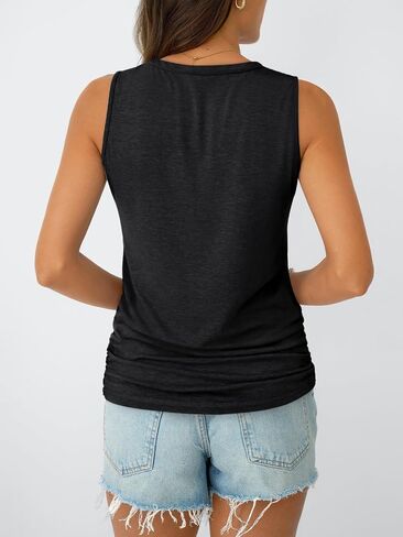 AUTOMET Womens Tank Tops 2025 Sleeveless V Neck Ruched Top Summer Outfits Dressy Casual Shirts Basic Tees Trendy Clothes in Saudi Arabia