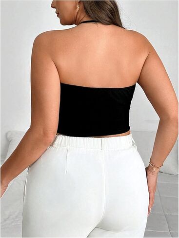 Women's Plus Size Halter Tops for Women Draped Cowl Neck Sleeveless Asymmetrical Crop Low Cut Cami Tops in Kuwait