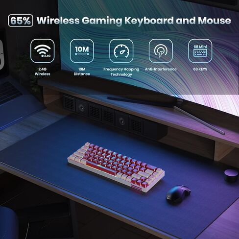GEODMAER 65% Wireless Gaming Keyboard and Mouse Combo, Rechargeable Backlit Gaming Keyboard and Mouse, Ultra-Compact Mini Mechanical Feel Anti-ghosting Keyboard + 6D 3200DPI Mice for PC Laptop Gamer in Kuwait