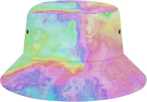 Tie Dye Multi Rainbow Bucket Hat for Women Men Fashion Sun Hat Packable Travel Beach Fisherman Hat in Kuwait