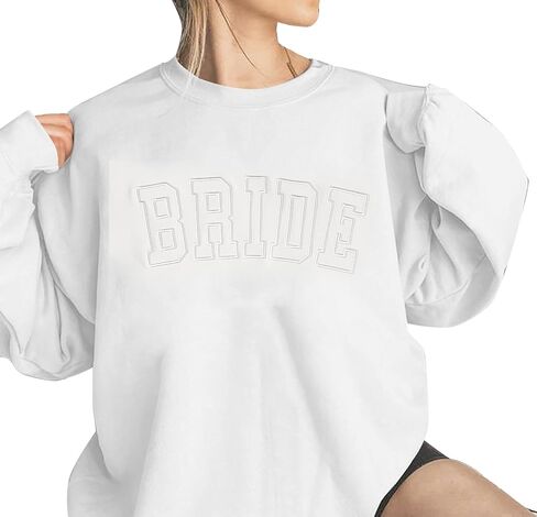 MYHALF Bride Sweatshirt Women Bachelorette Party Shirt Embroidered Bride Pullover Future Mrs Gift Long Sleeve Wedding Top in Saudi Arabia