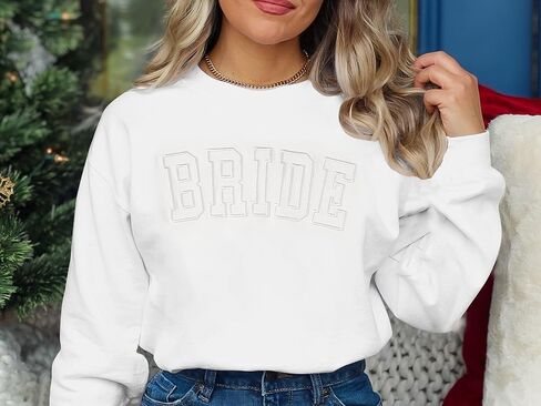 MYHALF Bride Sweatshirt Women Bachelorette Party Shirt Embroidered Bride Pullover Future Mrs Gift Long Sleeve Wedding Top in Saudi Arabia