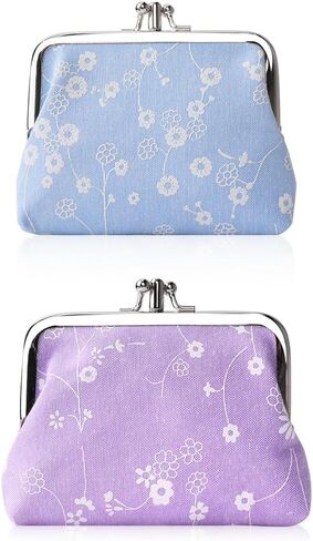 Oyachic 2 PCS Coin Press Canvas Change Pouch Spring Writal Wallet Lock Lock Handbags for Women ، Park Summer Park (Purple) in Kuwait