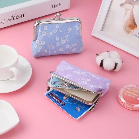 Oyachic 2 PCS Coin Press Canvas Change Pouch Spring Writal Wallet Lock Lock Handbags for Women ، Park Summer Park (Purple) in Kuwait