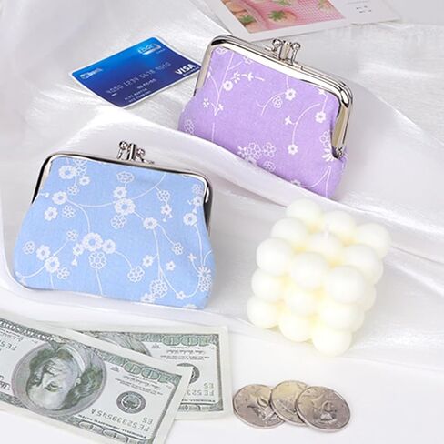 Oyachic 2 PCS Coin Press Canvas Change Pouch Spring Writal Wallet Lock Lock Handbags for Women ، Park Summer Park (Purple) in Kuwait