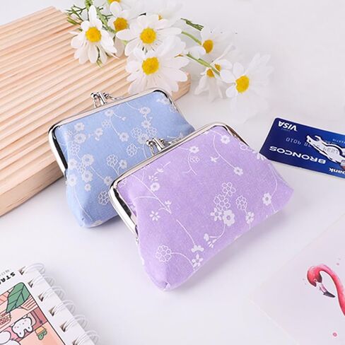 Oyachic 2 PCS Coin Press Canvas Change Pouch Spring Writal Wallet Lock Lock Handbags for Women ، Park Summer Park (Purple) in Kuwait