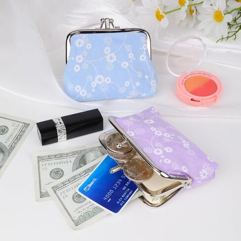 Oyachic 2 PCS Coin Press Canvas Change Pouch Spring Writal Wallet Lock Lock Handbags for Women ، Park Summer Park (Purple) in Kuwait