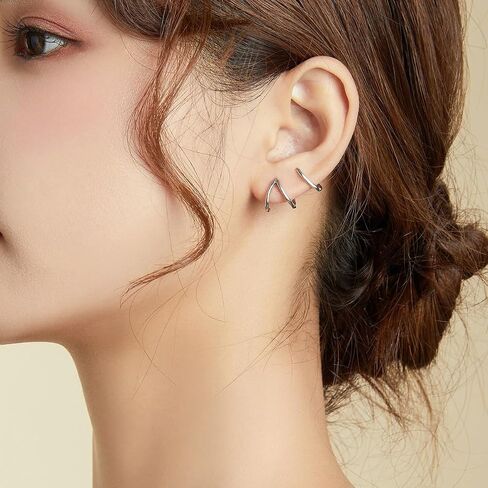 أقراط Voroco Dainty Trendy 925 Strling Silver Stud أقراط ثلاثية الوهم Cuff Huggie Claw Percings Bicings for Women Jewelry Gifts in Kuwait
