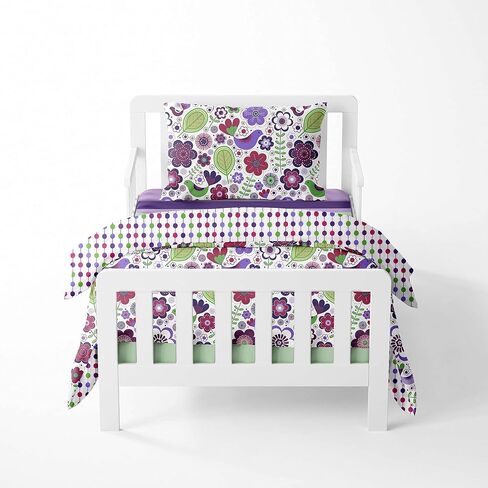 Bacati Butterflies/Ladybug Pink/Chocolate 4 Piece Girls Toddler Bedding Set, 100 Percent Cotton Includes Reversible Comforter, Fitted Sheet, Top Sheet and Pillow Case for US Standard Toddler Bed in Kuwait