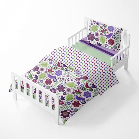 Bacati Butterflies/Ladybug Pink/Chocolate 4 Piece Girls Toddler Bedding Set, 100 Percent Cotton Includes Reversible Comforter, Fitted Sheet, Top Sheet and Pillow Case for US Standard Toddler Bed in Kuwait