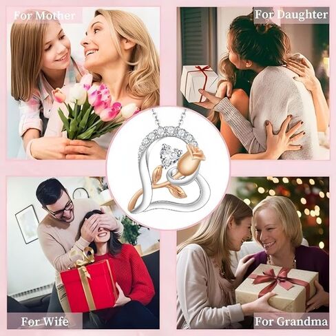 Rose Flower Heart Birthstone Necklaces for Women, 925 Sterling Silver Anniversary Jewelry, Pendant Heart Necklaces Birthday Anniversary Christmas Gift for Women Wife Mom Girlfriend Lady in Kuwait
