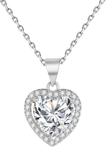 DRTMLY Heart Necklace for Women, Silver Love Heart Pendant Necklace with Cubic Zirconia, Birthday Gift for Wife, Anniversary Present for Wife, Women, Jewelry Gifts for Girlfriend, Mom in Saudi Arabia