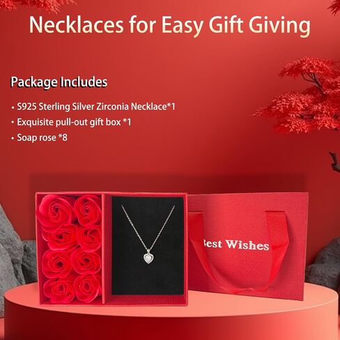 DRTMLY Heart Necklace for Women, Silver Love Heart Pendant Necklace with Cubic Zirconia, Birthday Gift for Wife, Anniversary Present for Wife, Women, Jewelry Gifts for Girlfriend, Mom in Saudi Arabia