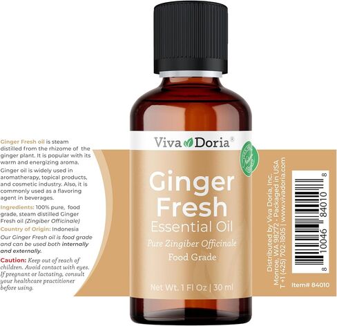 Viva Doria 100% Pure Ginger Fresh Essential Oil, Undiluted, Food Grade, 1 Fluid Ounce (30 mL) in Saudi Arabia