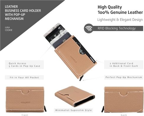 Grande 760 Genuine Leather منبثقة منبثقة RFID حامل بطاقة CARD SLIM CASE MINSITALIST MENTER CAST in Kuwait
