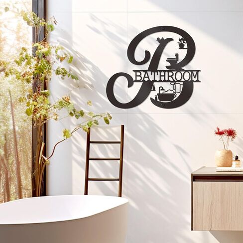 Bnesi Bathroom Wall Decor Modern Bathroom decor Metal Bathroom Wall Art Farmhouse Bathroom Sign Funny Bathroom Hanging Decor for Home (Elegant) in Saudi Arabia
