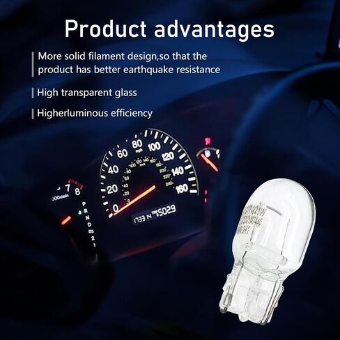 10 PCS Automotive T20 Instrument Indicator Light, 12V Turn Signal Bulb, Quartz Glass Waterproof Housing Monofilament Bulb, Universal for Most Cars (White #7440) in Kuwait