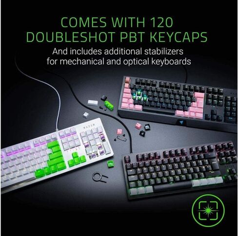 Razer PBT Keycap + مجموعة ترقية الكابل الملفوف: Doubleshot PBT المتين - التوافق العالمي - أداة إزالة غطاء المفاتيح والمثبتات - ملفوف ومصمم بشكل تكتيكي - كابل ألياف مضفر - وردي كوارتز in Kuwait
