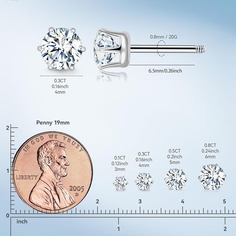 Limerencia Moissanite Stud أقراط G23 Titanium Hypiallergenic برغي الظهر أقراط Moissanite D Action D Color VVS1 وضوح الهدايا للمجوهرات للنساء الرجال 0.2CT-1.6CT in Kuwait