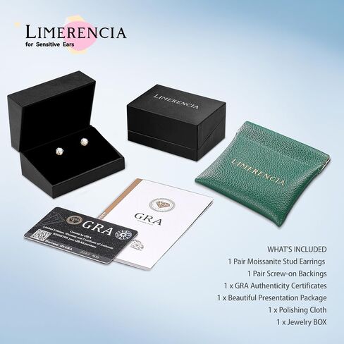 Limerencia Moissanite Stud أقراط G23 Titanium Hypiallergenic برغي الظهر أقراط Moissanite D Action D Color VVS1 وضوح الهدايا للمجوهرات للنساء الرجال 0.2CT-1.6CT in Kuwait