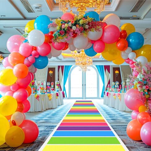 Timgle 2.6 x 33 ft Colorful Polyester Carpet Candy Theme Runway Rug Hallway Runner Rug Cute Table Runner Colored Floor Party Decorations for Birthday Party Supplies in Saudi Arabia