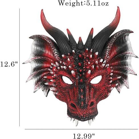 Breathable 3D Dragon Mask Costume for Adults & Teens - Lightweight Halloween Cosplay Headdress with Adjustable Strap in Saudi Arabia