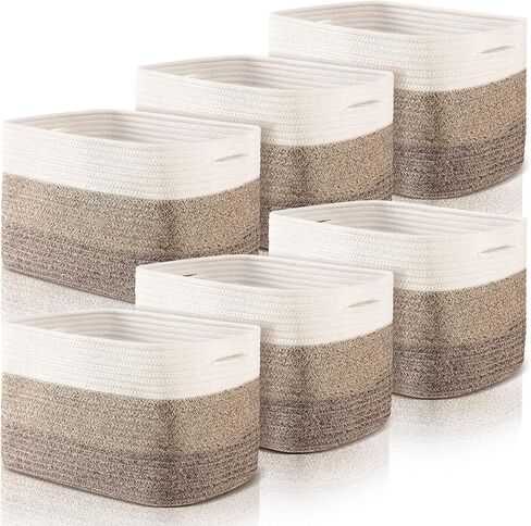 Geetery 6 Pack Woven Basket for Storage Woven Baskets for Organizing Decorative Storage Baskets Storage Bins Cotton Rope Storage Basket for Shelves, Nursery, Playroom and Classroom in Kuwait