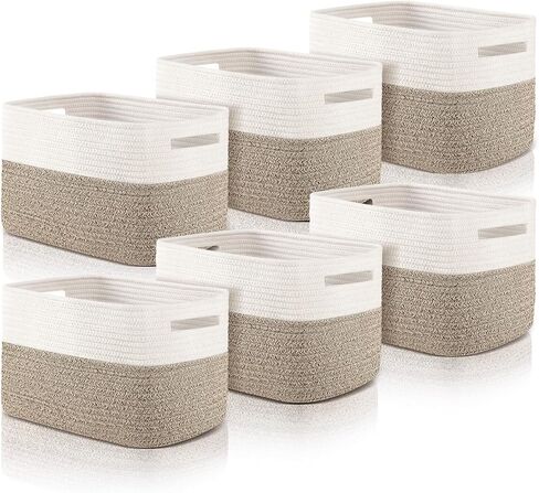 Geetery 6 Pack Woven Basket for Storage Woven Baskets for Organizing Decorative Storage Baskets Storage Bins Cotton Rope Storage Basket for Shelves, Nursery, Playroom and Classroom in Saudi Arabia