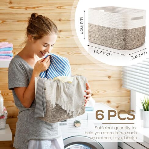 Geetery 6 Pack Woven Basket for Storage Woven Baskets for Organizing Decorative Storage Baskets Storage Bins Cotton Rope Storage Basket for Shelves, Nursery, Playroom and Classroom in Saudi Arabia