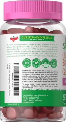Carlyle Kids B Complex Gummies | 100 Count | Vegan | Natural Peach Raspberry Flavor | Non-GMO, Gluten Free | by Lil Sprouts in Saudi Arabia
