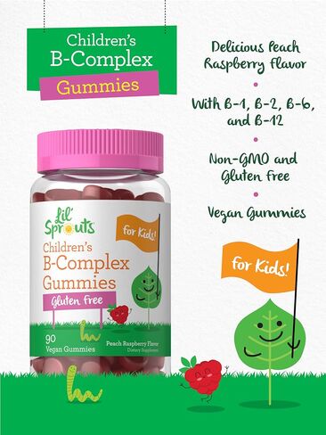 Carlyle Kids B Complex Gummies | 100 Count | Vegan | Natural Peach Raspberry Flavor | Non-GMO, Gluten Free | by Lil Sprouts in Saudi Arabia