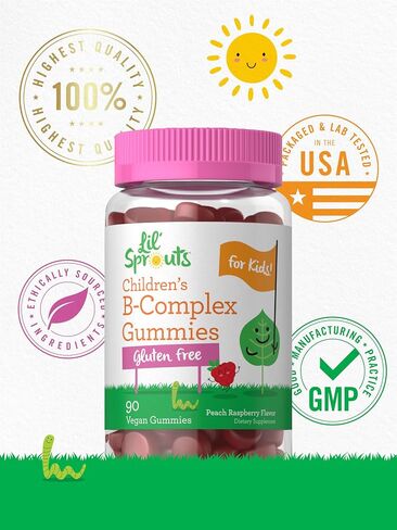 Carlyle Kids B Complex Gummies | 100 Count | Vegan | Natural Peach Raspberry Flavor | Non-GMO, Gluten Free | by Lil Sprouts in Saudi Arabia