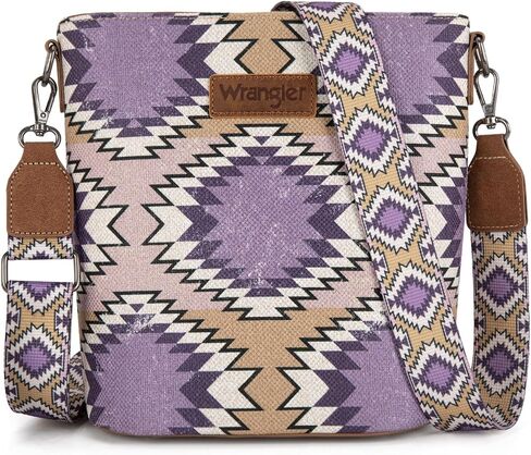 Wrangler Aztec Crossbody Bag for Women Southwestern Print Canvas Shoulder Purse with Distressed Look and Adjustable Strap in Saudi Arabia
