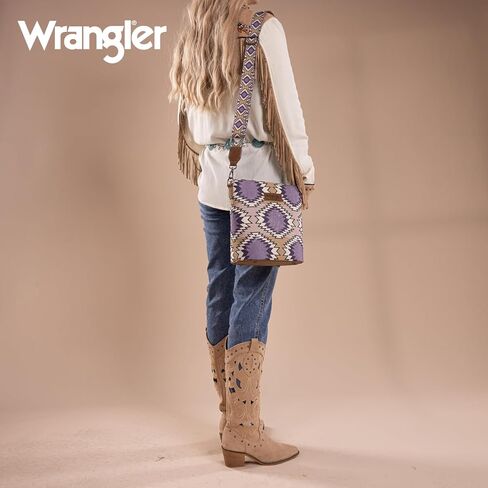 Wrangler Aztec Crossbody Bag for Women Southwestern Print Canvas Shoulder Purse with Distressed Look and Adjustable Strap in Saudi Arabia