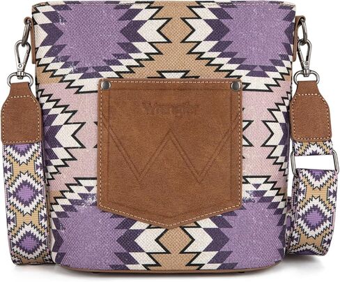 Wrangler Aztec Crossbody Bag for Women Southwestern Print Canvas Shoulder Purse with Distressed Look and Adjustable Strap in Saudi Arabia