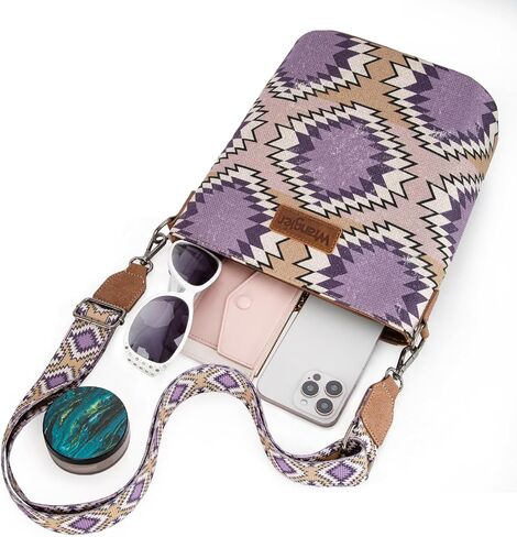Wrangler Aztec Crossbody Bag for Women Southwestern Print Canvas Shoulder Purse with Distressed Look and Adjustable Strap in Saudi Arabia