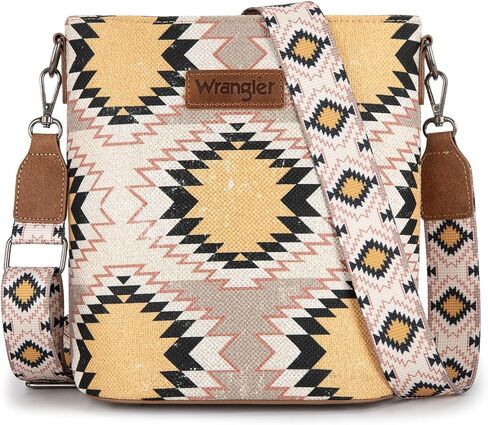 Wrangler Aztec Crossbody Bag for Women Southwestern Print Canvas Shoulder Purse with Distressed Look and Adjustable Strap in Saudi Arabia